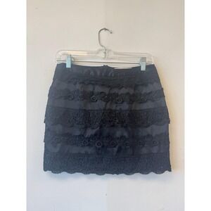 Vintage Sans Souci Skirt Womens Medium Black Lace Mini Floral Party Boho Y2K